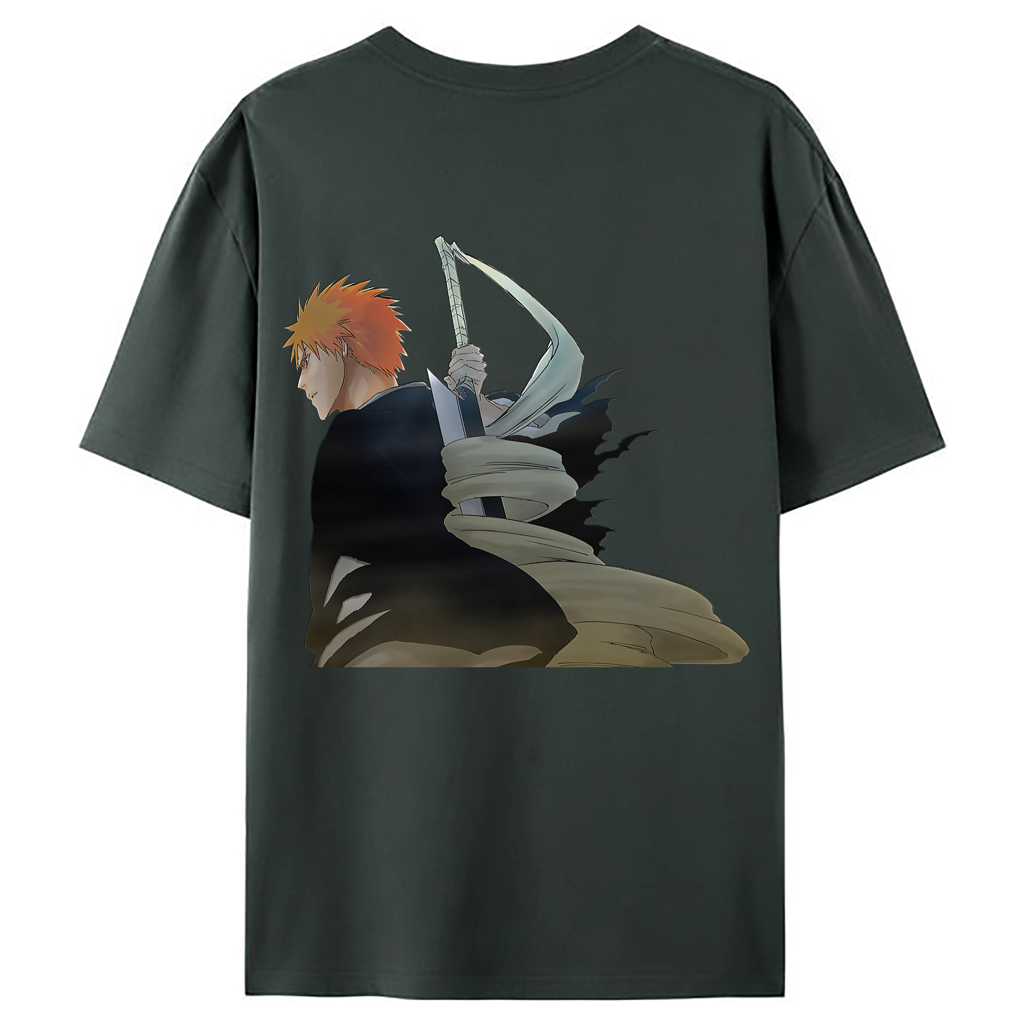 （画像用） ブリーチ 黒崎一護（くろさき いちご）BLEACH Kurosaki Ichigo 綿100％ メンズ半袖Tシャツ（バックプリント） 通気性